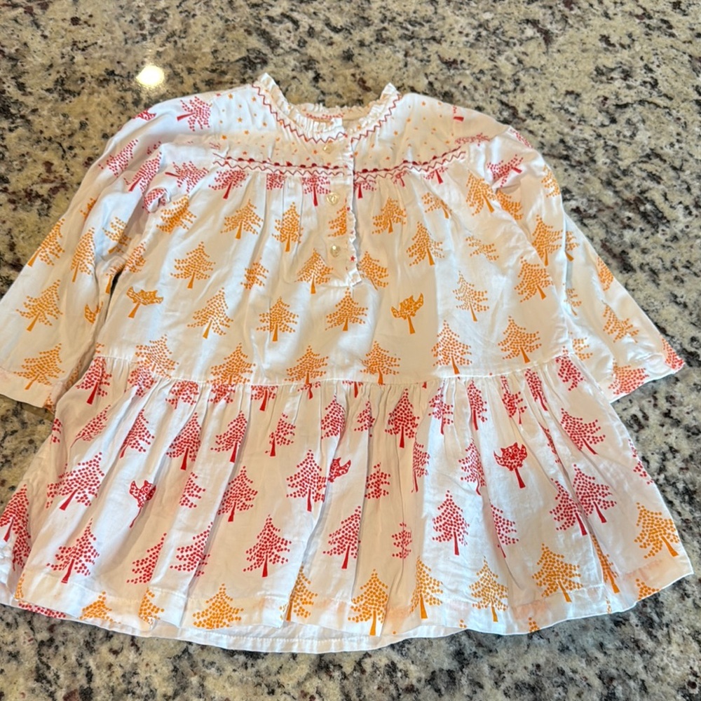 Kids' White and Orange Tree Print dress